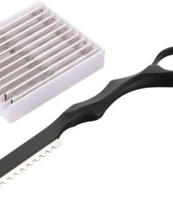 Kit de Corte de Pelo Manual con Cuchilla de Afeitar de Acero Inoxidable para Cabello, Uso Cómodo y 10 Hojas de Repuesto Negro
