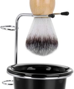 Juego de Soporte para Brocha de Afeitar Cuenco de Acero Inoxidable | 1 Set, Acabado Redondo, Paredes Internas Lisas y Bordes Gruesos, Incluye Brocha y Recipiente