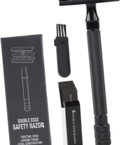 Maquinilla de Afeitar Manual de Metal Doble Filo, Mango Antideslizante y Estuche Portátil para Uso en Viaje Casa