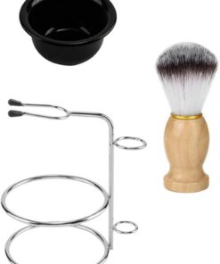 STOBAZA Juego de Brochas de Afeitar para Hombre Soporte de Acero Inoxidable y Cuenco Redondo para Afeitado Cómodo y Seguro