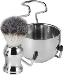 Kit de Afeitado para Hombres 1 Juego de Acero Inoxidable Plata | Cuenco de Afeitar, Brocha de Fibra y Cepillo de Limpieza, Diseño Versátil, Práctico para Uso Diario