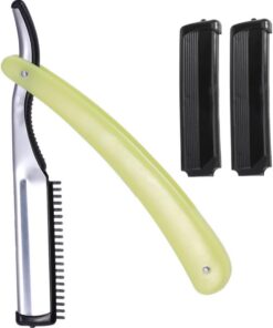 Afeitadora Plegable de Acero Inoxidable y Plástico, Amarilla | Patillas y Vello Fino, Uso en Viaje y Barbería, Manejo Manual Sencillo, Deslizamiento Fluido