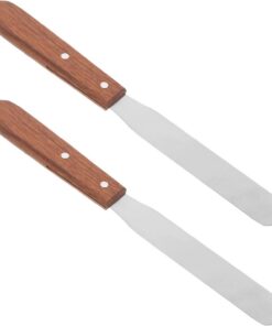 Genérico 2 Piezas Espátula de Extremo Plano para Cera, Espátulas para Depilación con Cera, Acero Inoxidable y Mango de Madera, Plata, para Rostro y Tejido, Uso en Casa y Esteticista