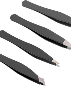 VALICLUD Pinzas para Cejas de Acero Inoxidable Set de 4 Herramienta Profesional Negro Diseño de Cierre Fácil de Sujetar para Depilar y Maquillar Precisión