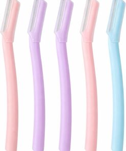 Kit de afeitado de cejas de acero inoxidable, 5 piezas con mango ergonómico, color aleatorio