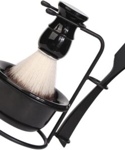 Set de Afeitado Manual para Hombres Soporte Negro Abs | Brocha de Nylon y Aleación de Zinc, Diseño Ergonómico, Uso Tradicional en Baño y Celebraciones