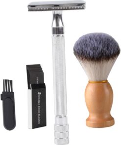 GANAZONO Maquinilla de Afeitar Doble Filo con Cepillo para Barba y Cepillo de Limpieza Kit Seguro para Cara Cuerpo y Barba para Hombre y Viaje