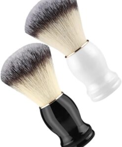 Brocha de Afeitar Diseño Único 2piezas para Hombres Cerdas Suaves de Fibra Fácil de Limpiar, Adecuado para Barbería y Cuidado Barba