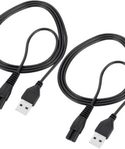 Cable de Carga USB Compatible Máquinas de Afeitar y Recortadoras Material de Goma y Cobre Conector en Forma de 8, Pack de 2 Piezas para Afeitadoras Eléctricas