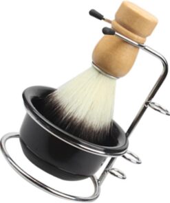 STOBAZA Kit de Afeitado y Cuenco para Jabón, Diseño Ergonómico Soporte de Acero Inoxidable y Cerdas Suaves de Afeitar para Hombre para Uso Diario