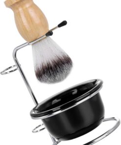 OUNONA Set de Afeitado para Hombre Soporte de Acero Inoxidable y Cuenco Redondo, Brocha de Afeitar Acabado Fino para Cuidado de Barba y Uso Cómodo