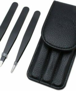 Juego de pinzas – Pinzas profesionales de acero inoxidable para cejas, gran precisión para vello facial, astillas y depilación encarnada (negro)