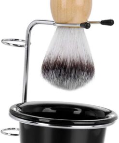 Juego de Cepillo para Barba y Tazón de Burbujas Soporte de Acero Inoxidable para Hombre, Espuma Densa y Elástica, Diseño Redondo Compacto para Afeitado Diario