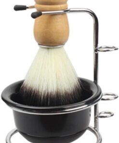 LIFKOME 1juego Brocha de Afeitar Reutilizable con Cuenco y Soporte de Acero Inoxidable Kit Ergonómico para Hombre para Barba y Regalo Especial