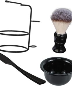 Set de Afeitado Manual para Hombres Maquinilla Negra | Cuenco para Espuma, Soporte para Brocha, Abs y Aleación de Zinc, Uso en Baño y Celebraciones
