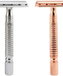 STOBAZA Maquinilla de Afeitar Manual de Metal Buen Agarre 2 Piezas Afeitadora de Estilo Antiguo, Doble Filo Diseño Texturizado, para Uso en Casa y Barbería Profesional