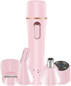 Depiladora Eléctrica USB Recargable para Mujer, Cabezal | 4 Cabezales para Cejas, Nariz y Corte Batería Aa 600mAh, Cuerpo ABS Rosa, Afeitado Preciso sin Aceite