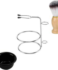 Juego de Brochas de Afeitar para Hombre de Acero Inoxidable | Soporte y Cuenco Redondo, 1 Set Cepillo y Bol, Acabado Preciso y Pared Interior Lisa
