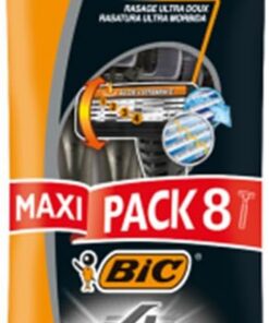Bic Flex 4 Razor Male Standard Pack Disposable 4 Blades All Types Aloe Vera & Vitamin Aloe & Vitamin E Plastic Bag 8'S X1
