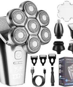 Afeitadoras de cabeza para hombres calvos, afeitadora eléctrica 5 en 1, afeitadora giratoria 7D desmontable, recortadora de pelo para nariz, oreja, cara, recortadora de pelo con cortaúñas IPX8