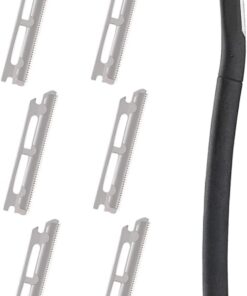 Recortador de Cejas Portátil Negro de Acero Inoxidable y Abs 1 Juego | Cuchillas de Repuesto, Caja de Almacenamiento Incluida, Uso en Oficina y Citas