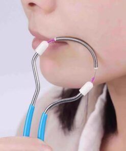 Removedor de vello facial de resorte, herramienta portátil de acero inoxidable para enhebrar el labio superior, la barbilla, las mejillas, elimina el vello, herramienta de maquillaje (azul)