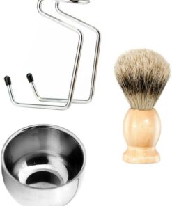 STOBAZA Kit de Afeitado Manual para Hombre Accesorios de Madera y Metal, Ligero y Fácil de Usar, Incluye Brocha, Cuenco y Soporte para Cuidado Facial y Limpieza de Barba