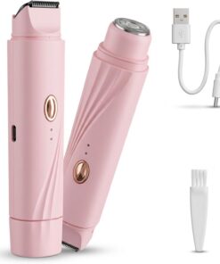 Recortadora de bikini para mujer, maquinilla de afeitar eléctrica, 2 en 1, impermeable, para zonas íntimas, removedor de vello facial recargable USB-C para pelusas de melocotón, axilas y piernas