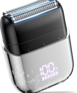 Afeitadoras eléctricas de papel de aluminio para hombre, mini maquinilla de afeitar inalámbrica IPX7, impermeable, tipo C, recargable, pantalla LED, bloqueo de viaje, tiempo de funcionamiento de 100