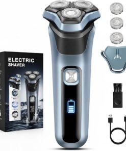 Maquinilla de afeitar eléctrica para hombres, para rostro húmedo y seco, 4D, recargable, rotatoria, 5000 grados, cuidado de la piel sensible y carga rápida USB, pantalla LED, bloqueo de viaje, más de