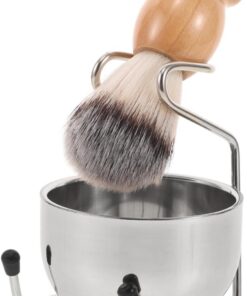 OUNONA Kit de Afeitado Diseño Ergonómico y Cuenco de Acero Inoxidable Brocha de Afeitar y Soporte para Brocha para Hombres Adecuado para Afeitado en Húmedo Diario