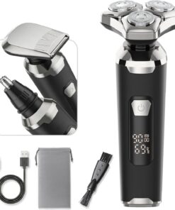 Maquinilla de afeitar eléctrica giratoria para hombre, afeitadora eléctrica recargable, impermeable, húmeda, seca, inalámbrica, con recortadora de pelo de nariz y recortadora de patillas