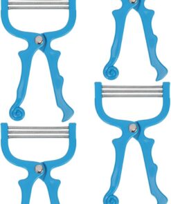 Depiladora Facial Manual de Acero Inoxidable 4 Piezas Azul con Resorte, Herramienta Portátil para Depilación Femenina Precisa en Bigote, Mentón y Mejillas, Adecuado para Cuidado