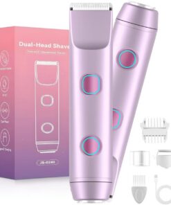 Recortadora de bikini para mujer, afeitadora de doble cabeza para mujer, removedor de vello facial 2 en 1, inalámbrico y compacto con afeitadora de cabeza hipollergénica para labios, axilas, zonas