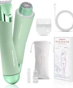 SUPRENT Recortadora de bikini para mujer, afeitadora eléctrica 2 en 1 indolora para mujer, inalámbrica, impermeable, para recortar sin dolor la cara púbica, axilas y piernas (verde)