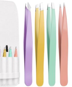 Euqvunn Set 5 Pinzas de Depilar Cejas Profesionales Acero Inoxidable Kit Precisión con Cepillo y Estuche de Viaje Mujer - Colores Macaron