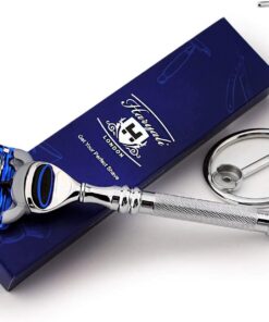 Juego de afeitadora de 5 cuchillas de acero inoxidable compatible con cartucho de afeitado y soporte de acero inoxidable – Selección de lujo de afeitado – Regalo para él