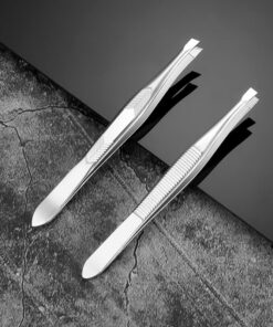 Juego de 2 pinzas para depilación de cejas, puntas planas inclinadas de acero inoxidable, pinzas para recortar cejas, herramientas de maquillaje, plata, 9 cm