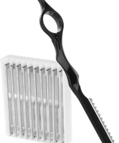 Ciieeo Maquinilla de Afeitar Manual para Adelgazante Profesional de Cabello Negro con 10 Cuchillas de Repuesto, Kit de Accesorios de Barbería para Corte y Texturizado en Peluquería y Uso