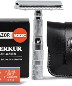 Dovo Travel Razors 933C Demountable 1 Sample Blade In Leather Case, Chromeplated, Straight Cut