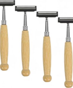 STOBAZA Maquinilla de Afeitar y Agarre Cómodo para Barba con Mango de Bambú y Aleación, Paquete de 4 Piezas, Diseño Clásico y Natural para Afeitado