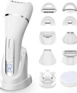 Afeitadoras eléctricas para mujer, kit de depilación 7 en 1 con depiladora, recortadora de bikini, afeitadora facial, cepillo corporal, masajeador facial, removedor de callos de pies, IPX7
