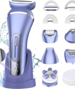 Afeitadoras eléctricas para mujer, kit de depilación 7 en 1 con depiladora, recortadora de bikini, afeitadora facial, cepillo corporal, masajeador facial, removedor de callos de pies, IPX7,