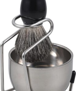 SHINEOFI Brocha de Afeitar Manual Reutilizable, Set de Afeitado Hombre de Acero Inoxidable, Pp y Blaireau, con Cuenco Espumador y Soporte, para Barbería y Peluquería