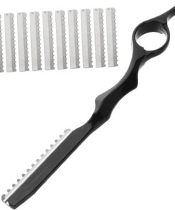 Peine Cortapelo Profesional Negro 11 Piezas con 10 Cuchillas de Repuesto, Maquinilla de Afeitar Manual Segura para Entresacar y Texturizar, Kit de Accesorios de Barbería