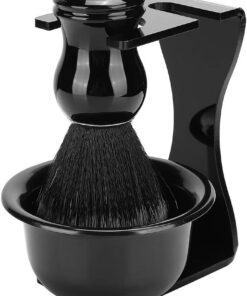Juego de brochas de afeitar para hombre, 3 en 1, cepillo de afeitar para el cabello, kit de cuenco de jabón acrílico, soporte para maquinilla de afeitar para el hogar, kit de afeitado para hombres
