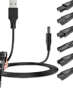 Kit de cargador universal para afeitadora eléctrica de 7 piezas, cargador de repuesto con 6 cabezales adaptadores, cable adaptador de alimentación USB para cortadoras de pelo eléctricas e instrumentos