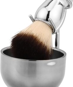 Juego de Afeitado para Hombre con Cepillo, Cuenco y Soporte de Acero Inoxidable para Afeitado Húmedo