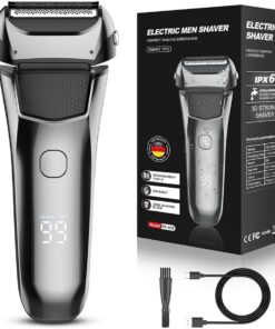 Afeitadora eléctrica 3D para hombre, IPX6, impermeable, con pantalla LED y recortadora emergente, recargable por USB-C, ligera, de mano