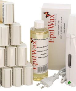 EpilWax Royal Kit Depilatorio Completo con: Calentador de Cera Profesional-12 Roll-On de Cera 100 ml Vanilla -100 Tiras Depilatorias-250 ml de Aceite para después depilación (Royal Vanilla Series 12)
